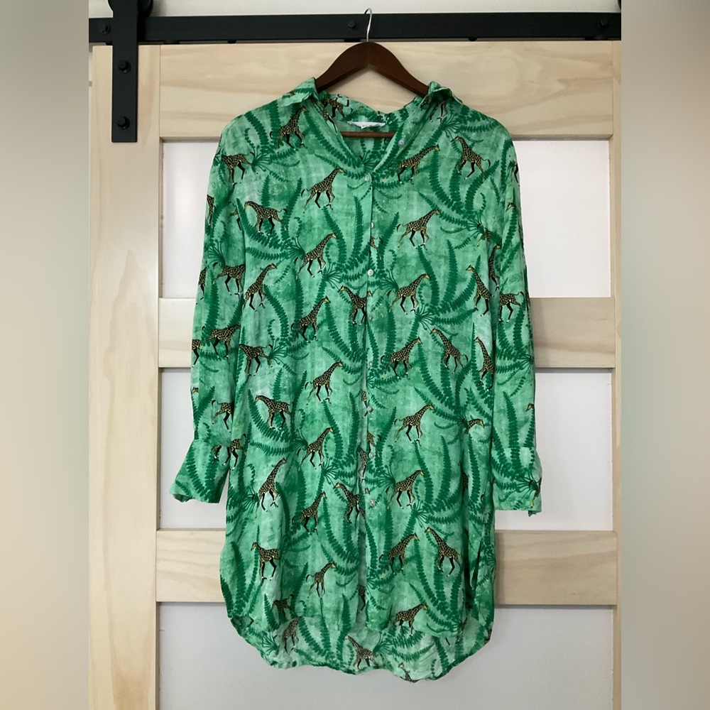 Jane & Delancey Giraffe Print Rayon Tunic Mini Dress S Jungle Button Front